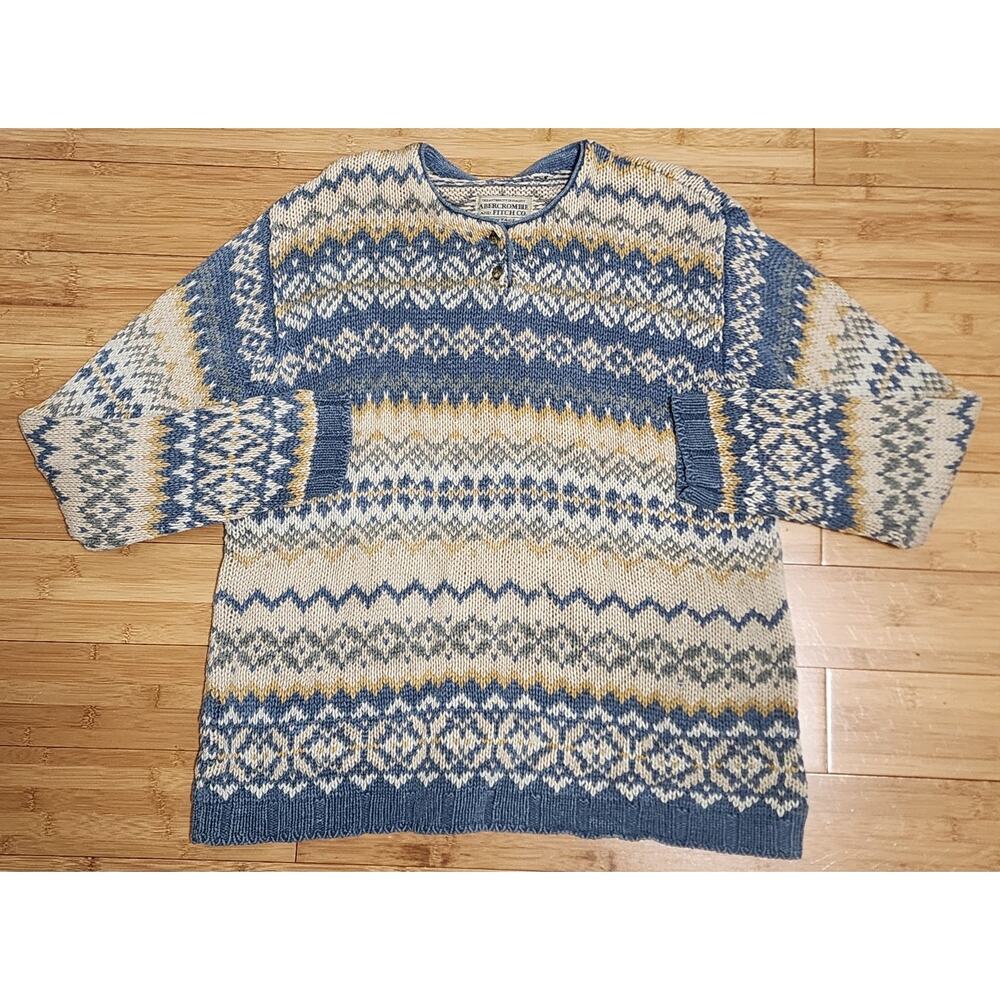 Vintage ABERCROMBIE and FITCH Sweater Womens Size Medium Aztec Chunky Cable Knit